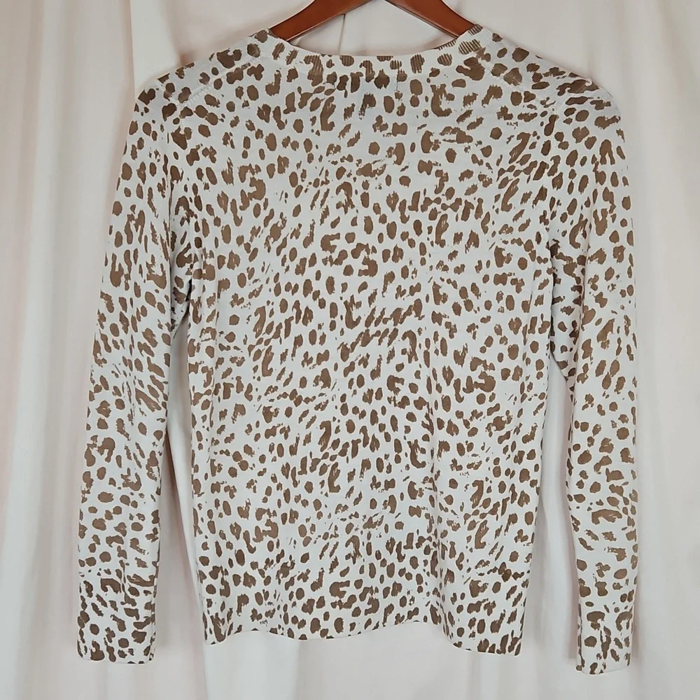 Banana Republic Leopard Print Merino Wool Sweater Womens Petite Small Minimalist